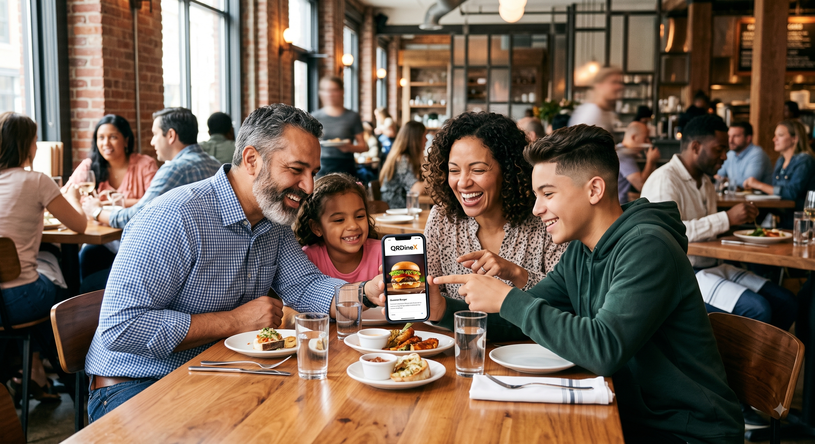Family viewing digital menu together